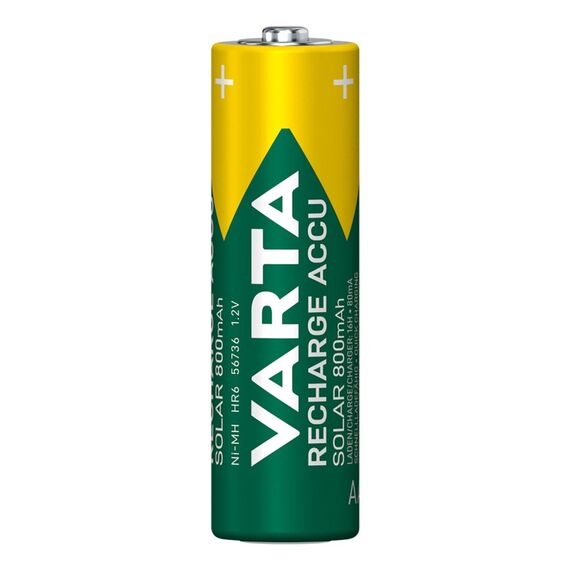 Varta Batterien AA, wiederaufladbar, 2 Stück, Recharge Accu Solar, Akku, 800 mAh Ni-MH, sofort einsatzbereit, für Solar-Gartenleuchten entwickelt