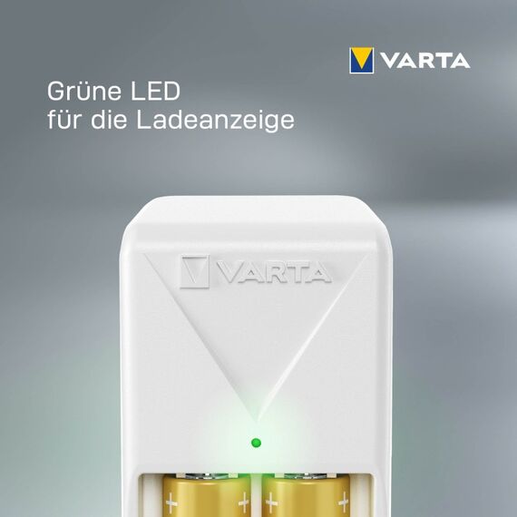 Varta Akku Ladegerät, inkl. 2X AA 2100mAh, Batterieladegerät für wiederaufladbare Batterien, lädt 2 AA/AAA gleichzeitig, Mini Charger, weiß, 8 image