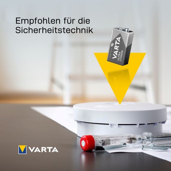 Varta Batterien 9V Blockbatterie, 1 Stück, Ultra Lithium, hohe Leistung für Rauchmelder, Brand- & Feuermelder, Digitalkamera, 4 image