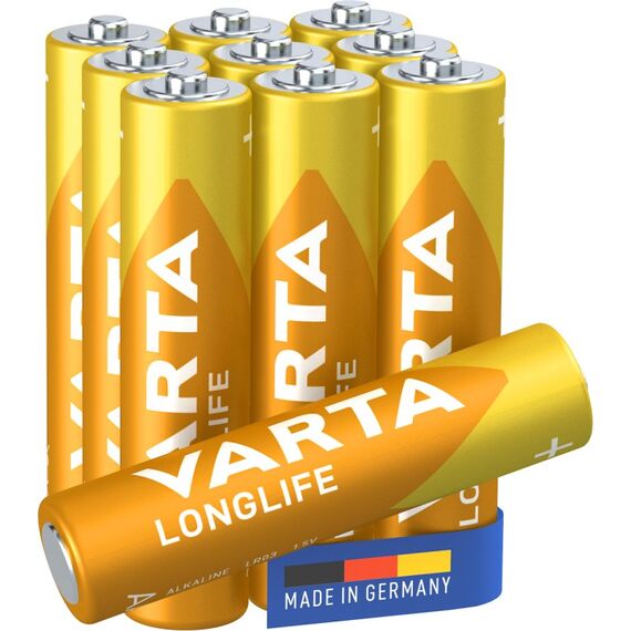 Varta Batterien AAA, 10 Stück, Longlife, Alkaline, 1,5V, ideal für Fernbedienungen, Wecker, Radios, Wanduhren, Verpackung zu 90% recycelt, Made in Germany, 2 image