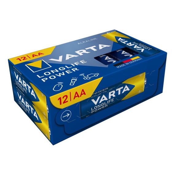 Varta Batterien AA, 12 Stück, Longlife Power, Alkaline, 1,5V, Cube, ideal für Spielzeug, Funkmaus, Taschenlampen, Verpackung zu 90% recycelt, Made in Germany, 3 image