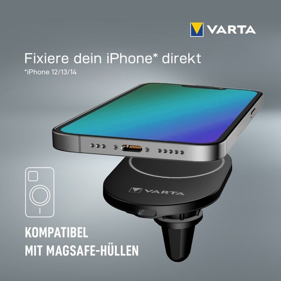 Varta Ladegerät & Handyhalterung Auto, Mag Pro Wireless Car Charger 15 W, Magnet Smartphone-Halterung mit Ladefunktion, MagSafe-kompatibel, Qi-kompatibel, Autohalterung inkl. USB-Typ-C-Kabel, schwarz, 10 image