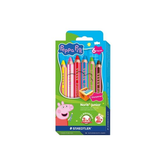 STAEDTLER Noris Junior 3-in-1 Farbstifte Peppa Pig, 6er Karton, inkl. Spitzer