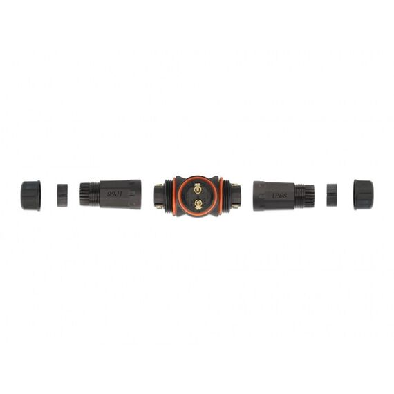 DeLOCK Kabelverbinder T-Form für Außenbereich 2 Pin, IP68 wasserdicht, schraubbar, Kabeldurchmesser 4,5 - 7,5 mm schwarz