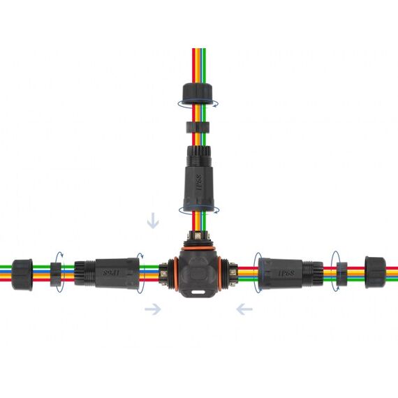 DeLOCK Kabelverbinder T-Form für Außenbereich 5 Pin, IP68 wasserdicht, schraubbar, Kabeldurchmesser 4,5 - 7,5 mm schwarz, 2 image