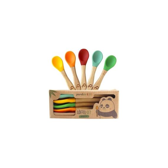 pandoo Kinderlöffel-Set, 5 Stück Bambus, Silikon