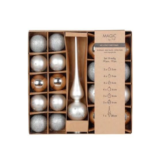 Inge‘s Christmas Decor 40561P416 Christbaumschmuck Weihnachtsbaumschmuck Glas Silber 19 Stück(e)