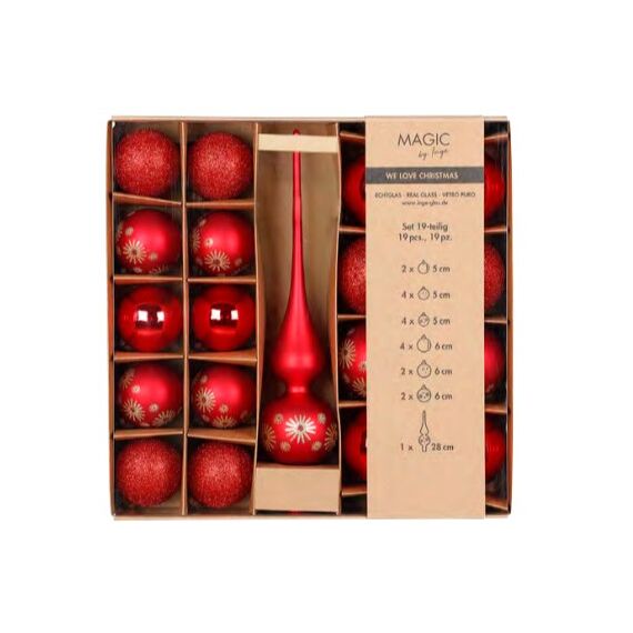 Inge‘s Christmas Decor 40562P416 Christbaumschmuck Weihnachtsbaumschmuck Glas Rot 19 Stück(e)