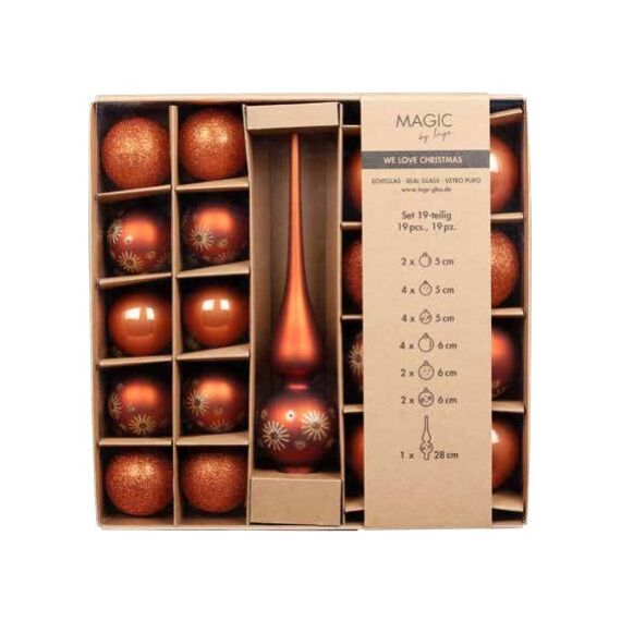 Inge‘s Christmas Decor 40785 P416 Weihnachtsschmuck-Set Glas Orange 19 Stück(e)