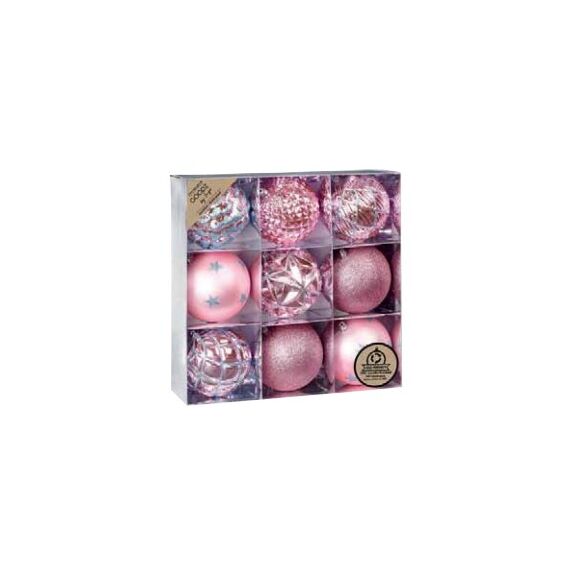 Inge‘s Christmas Decor 81244G285 Christbaumschmuck Kugel-Weihnachtsschmuck Kunststoff Pink 9 Stück(e)