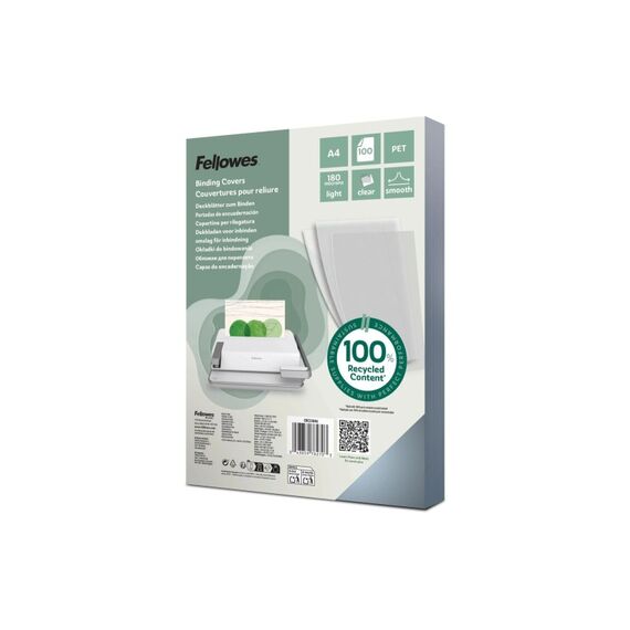 Fellowes Deckblatt Transparent,180 Micron 100 Stk., A4, recylkeltem PET