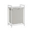 Vasagle BLH101W01 Wäschekorb 65 l Rechteckig Stoff, MDF-Platten, Oxford, Stahl Cremefarben, Weiß, Farbe: Cremefarben, Weiß